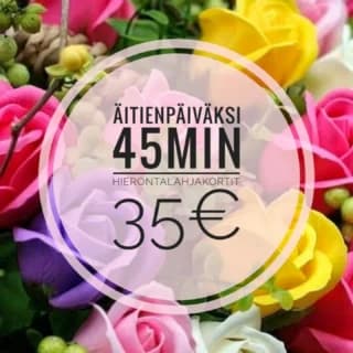 Teimme helpoksi äitien muistamisen tulevana sunnuntaina — 45 min hierontalahjakortteja tarjoushintaan.